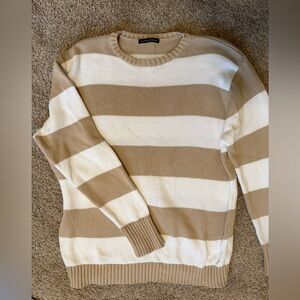 Brandy Melville Cream and Tan Striped Knit Sweater